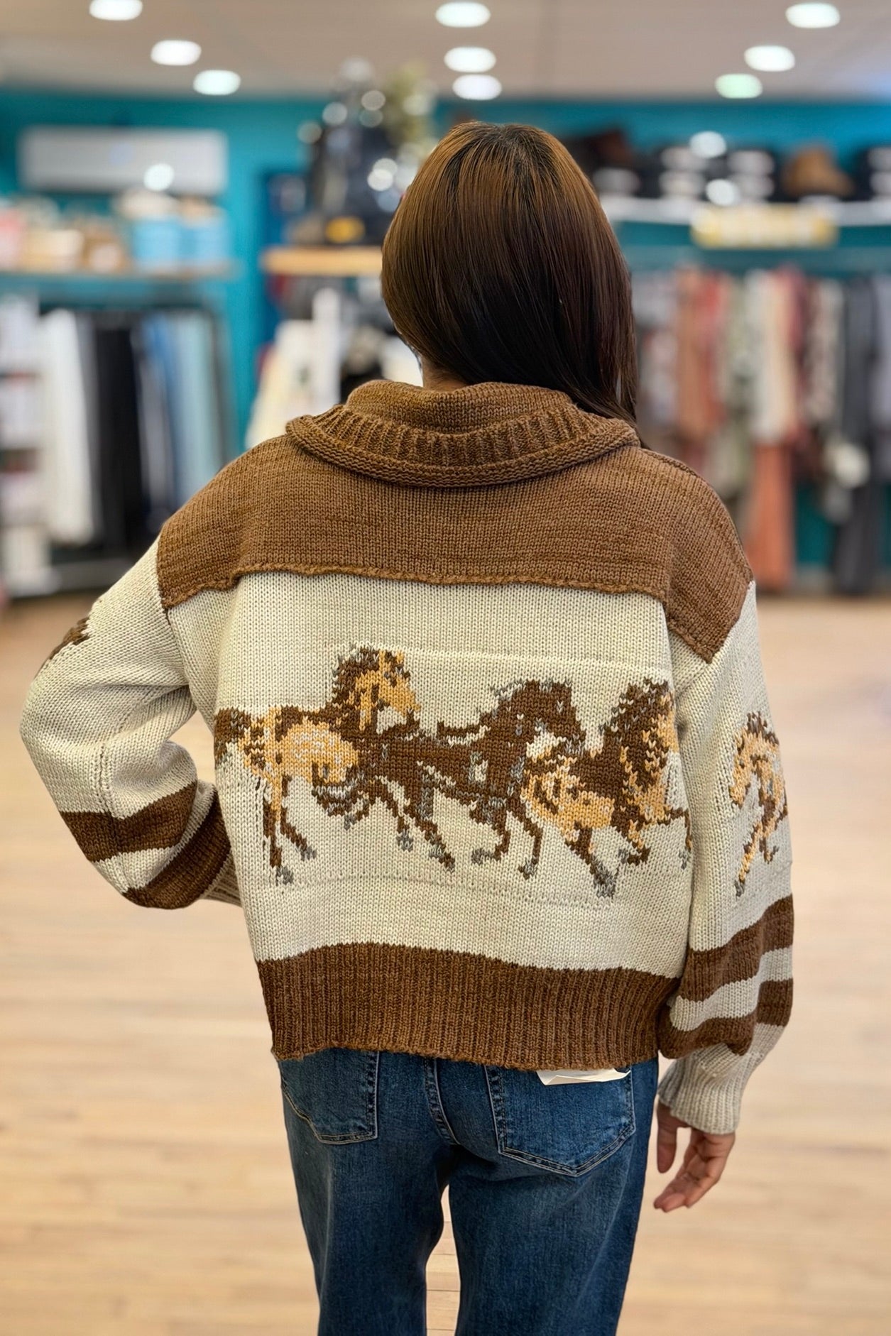 Cardigan With Horse Print - Mocha