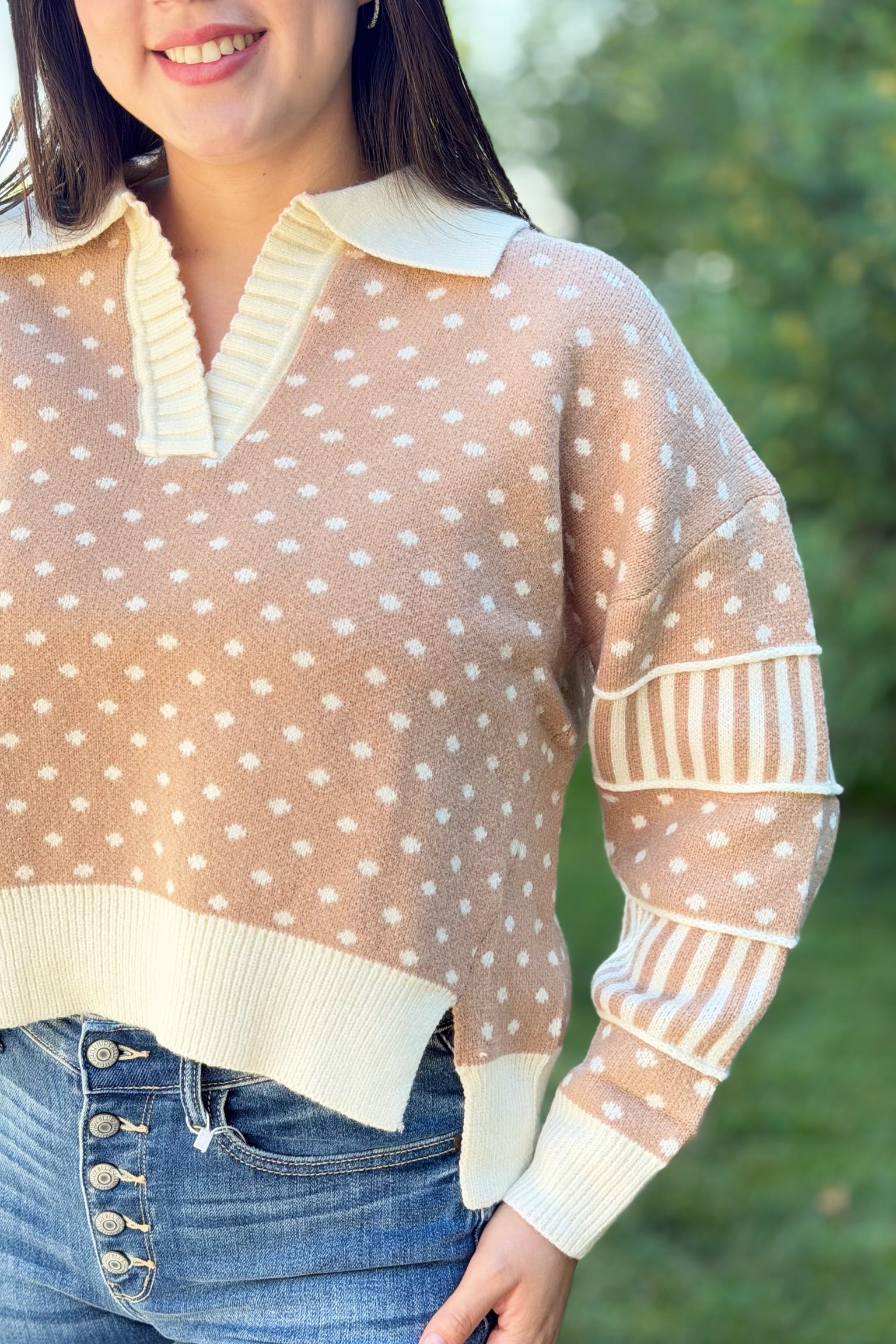 Polka Dot Sweater - Taupe