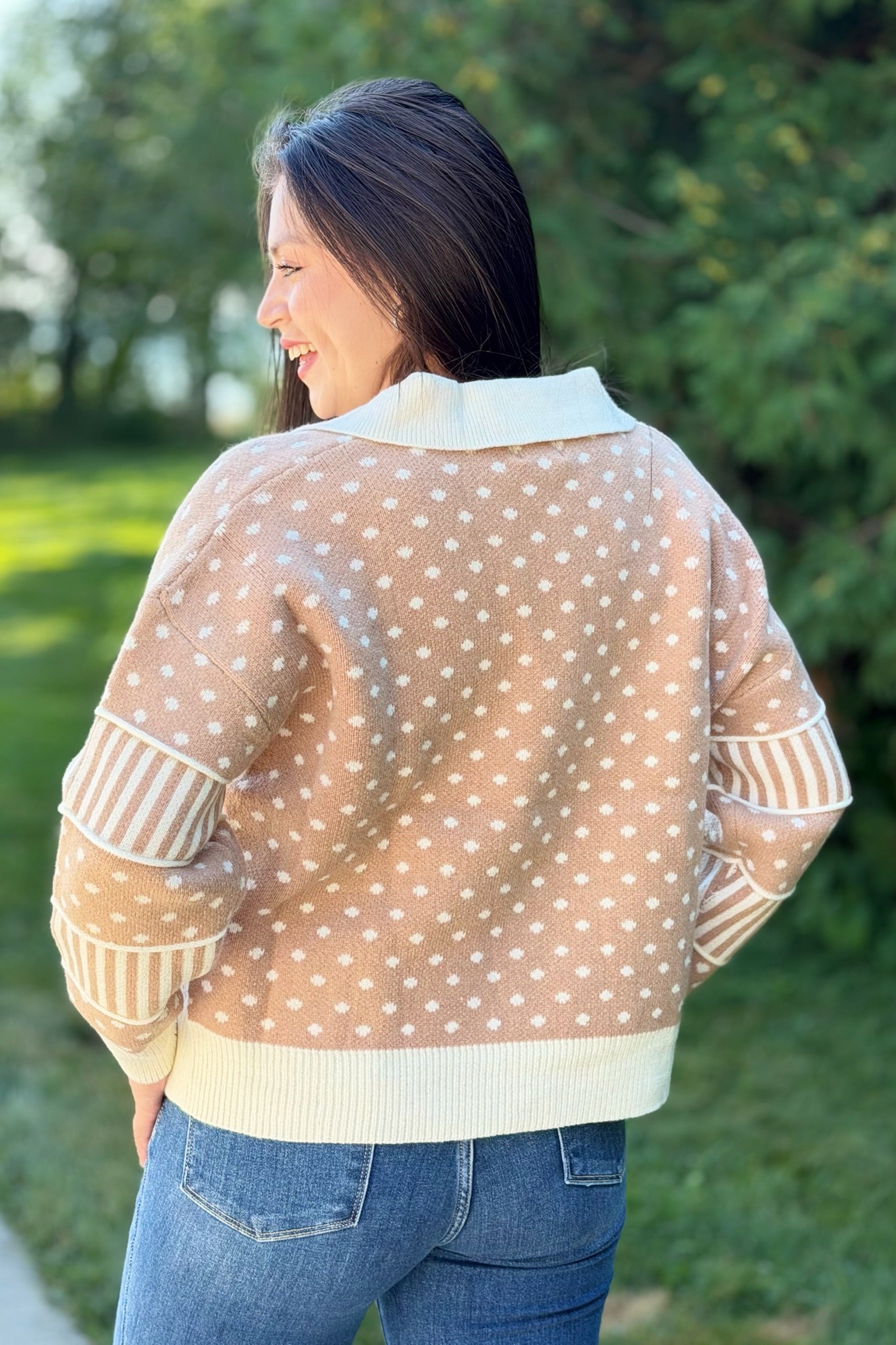 Polka Dot Sweater - Taupe