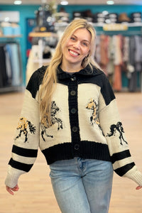 Cardigan With Horse Print - Black