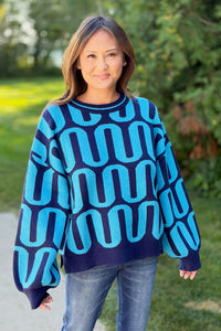 Abstract Intarsia Sweater - Blue