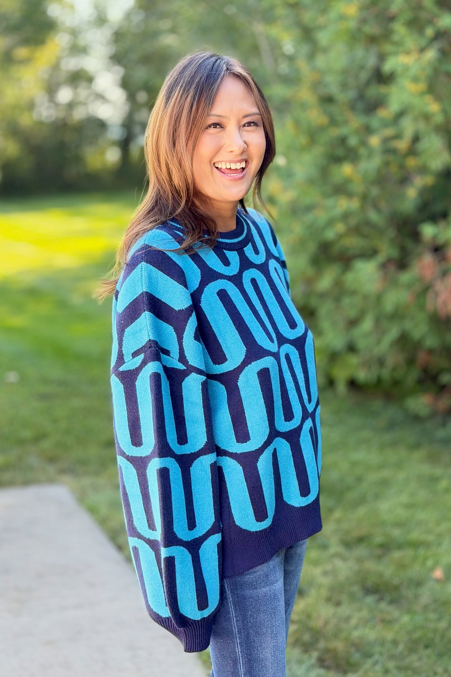 Abstract Intarsia Sweater - Blue