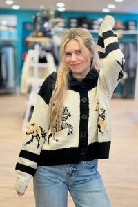 Cardigan With Horse Print - Black