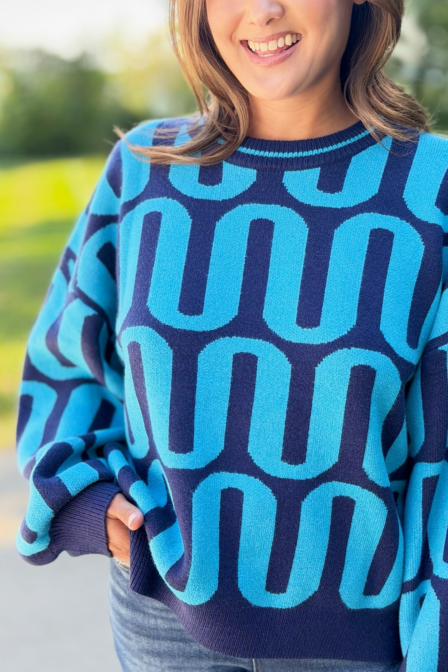 Abstract Intarsia Sweater - Blue