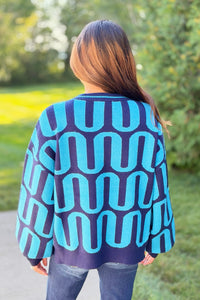 Abstract Intarsia Sweater - Blue