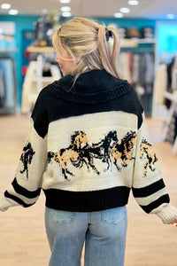 Cardigan With Horse Print - Black