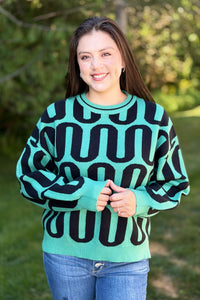 Abstract Intarsia Sweater - Green