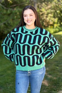 Abstract Intarsia Sweater - Green