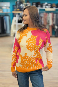 Bold Abstract Knit Sweater - Orange