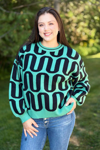 Abstract Intarsia Sweater - Green