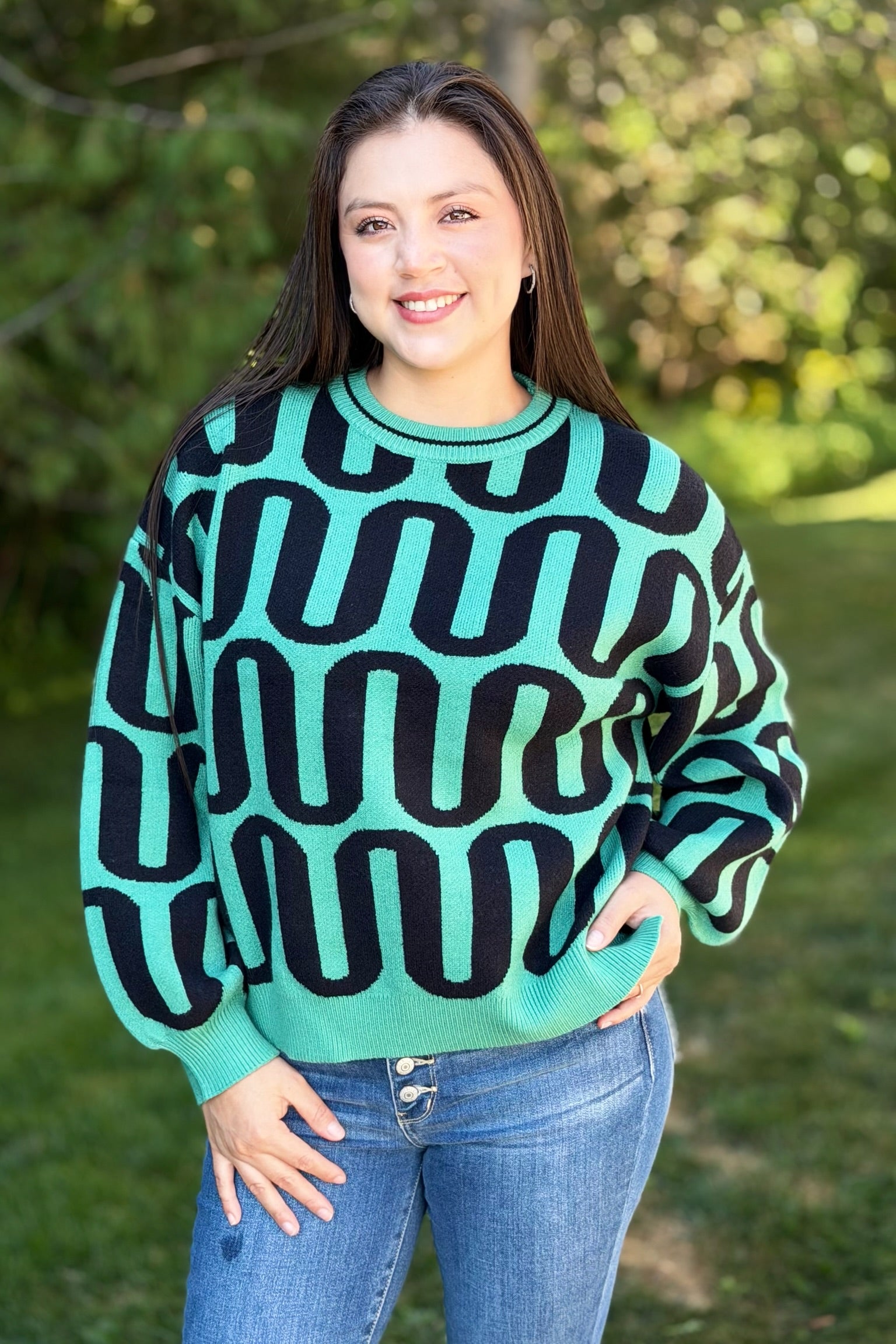 Abstract Intarsia Sweater - Green
