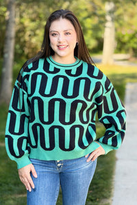 Abstract Intarsia Sweater - Green