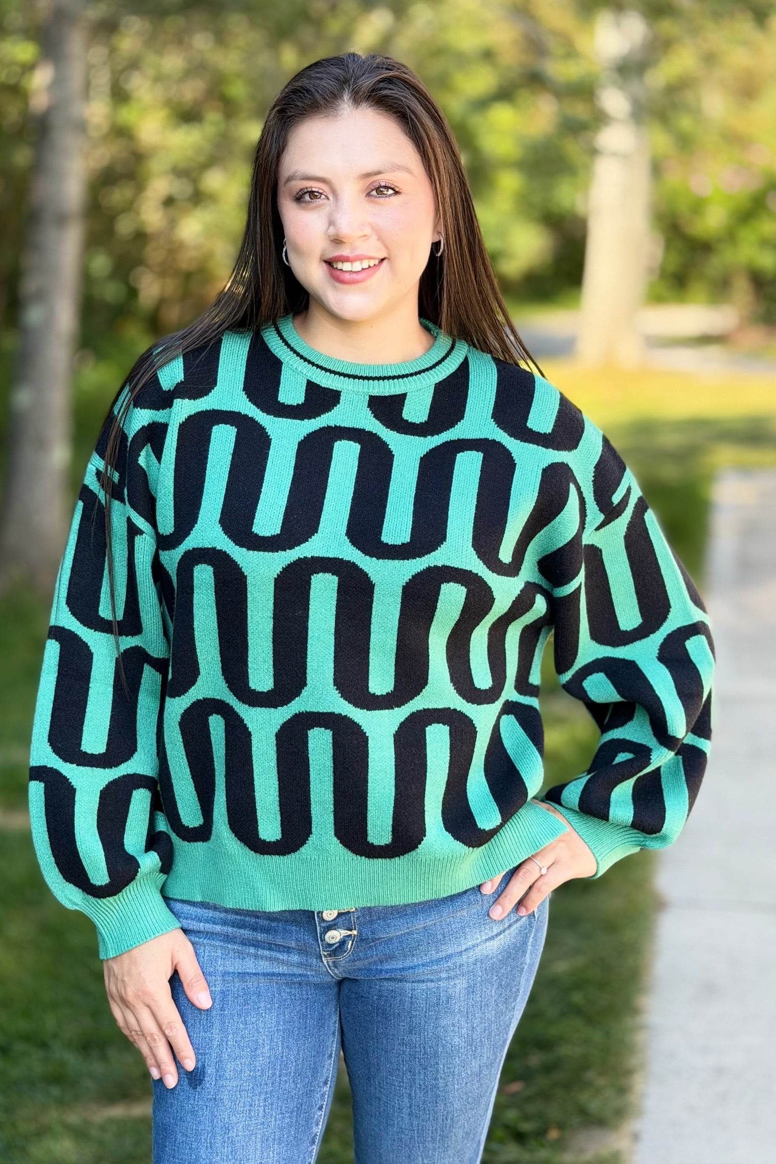Abstract Intarsia Sweater - Green