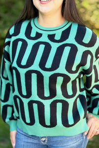 Abstract Intarsia Sweater - Green
