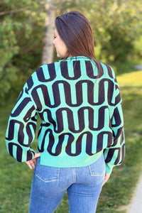 Abstract Intarsia Sweater - Green