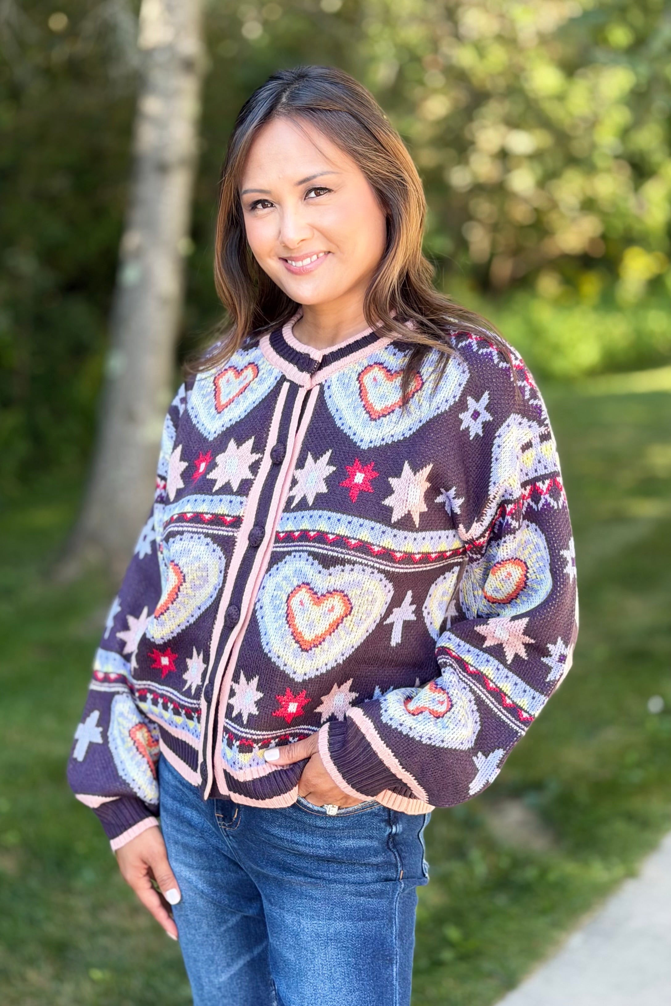 Heart Knit Cardigan - Lilac
