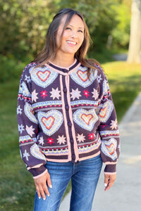 Heart Knit Cardigan - Lilac