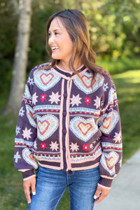 Heart Knit Cardigan - Lilac