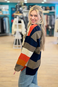 Striped Color Block Half Zipper Pullover