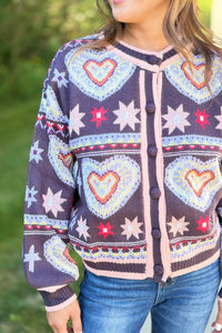 Heart Knit Cardigan - Lilac