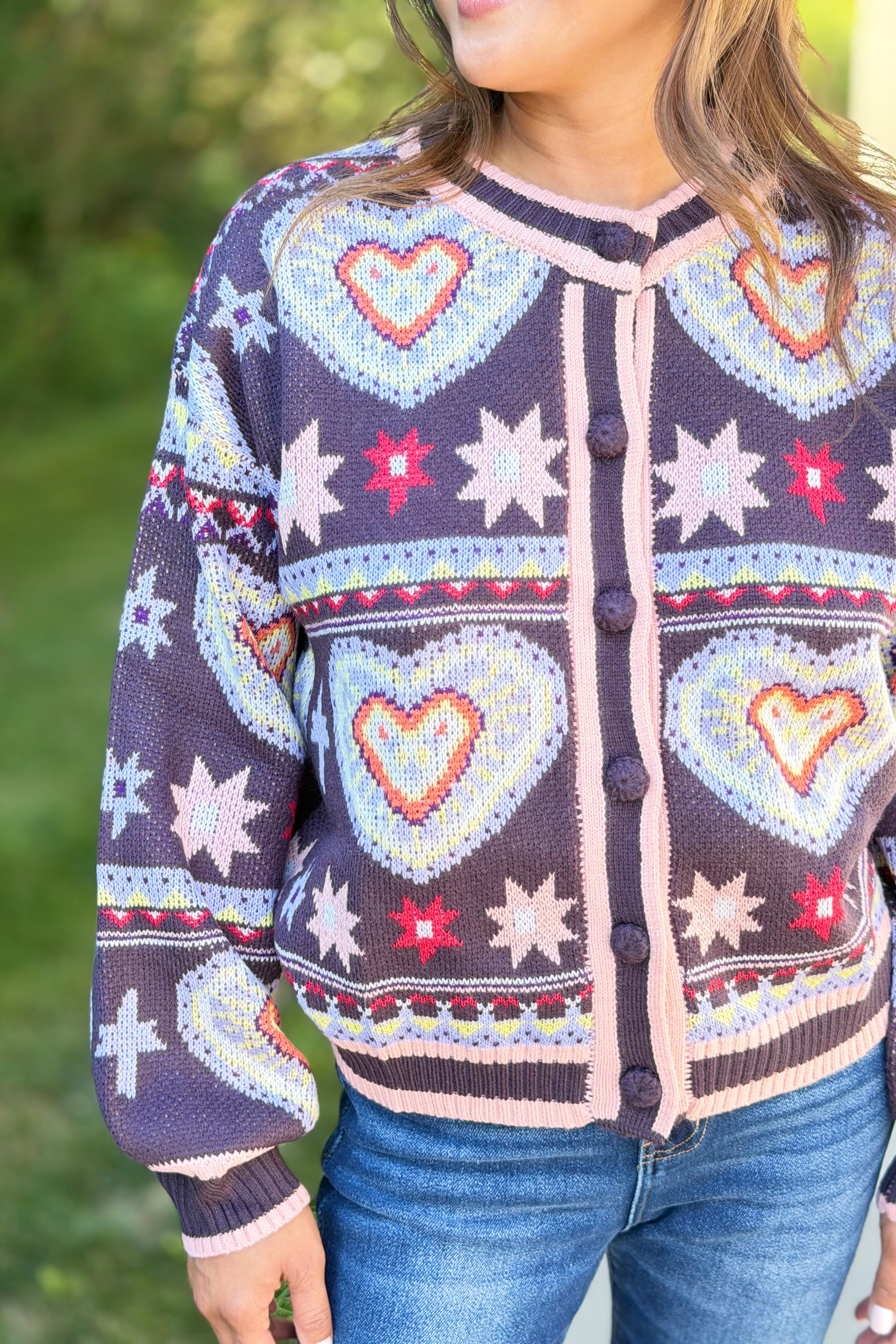 Heart Knit Cardigan - Lilac