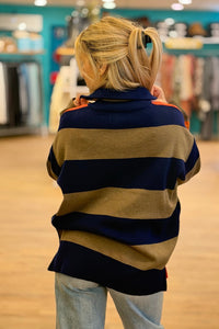 Striped Color Block Half Zipper Pullover