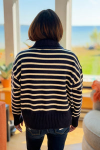 Striped Zip Up Sweater - Ink