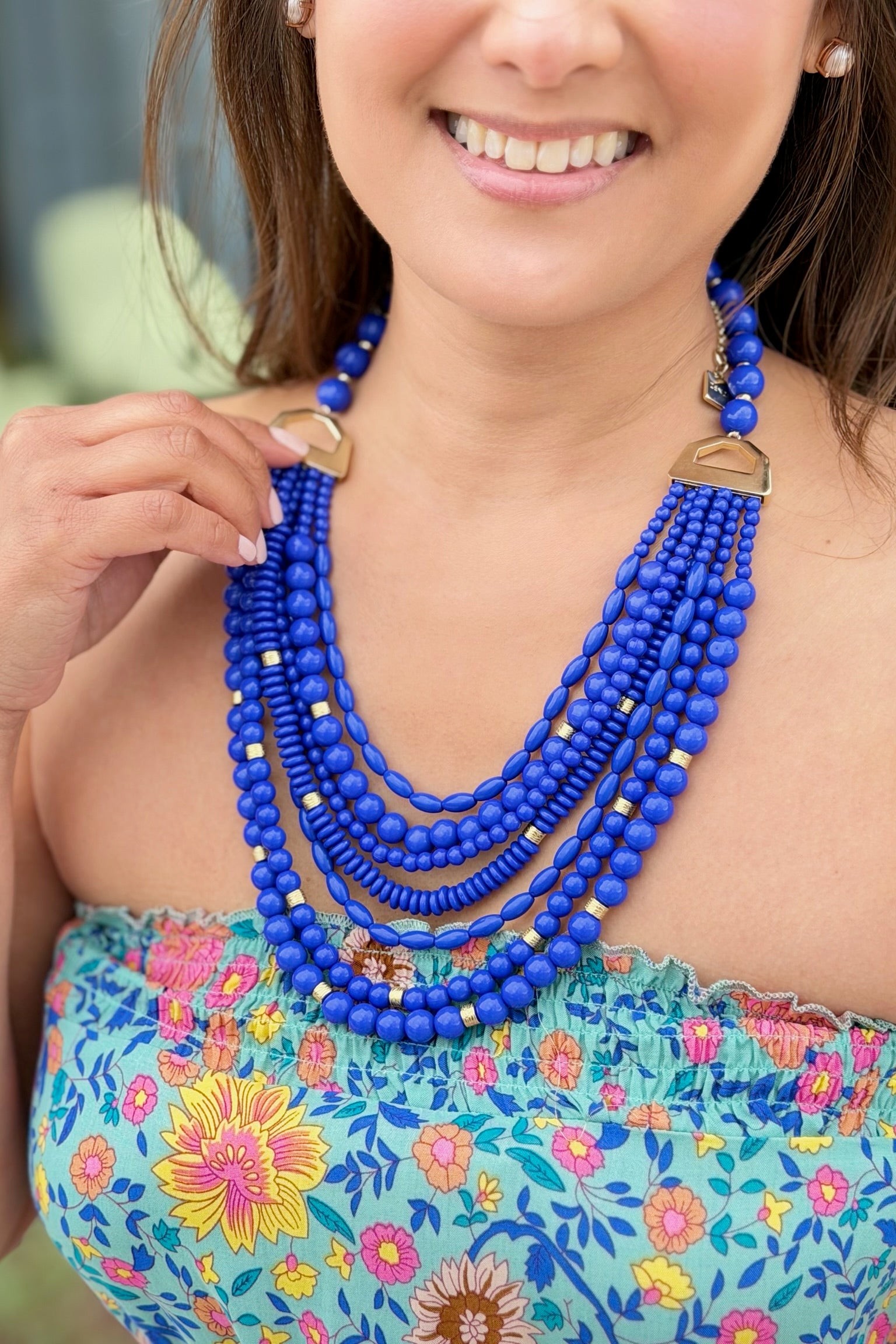 Multi Style Bead Necklace Blue