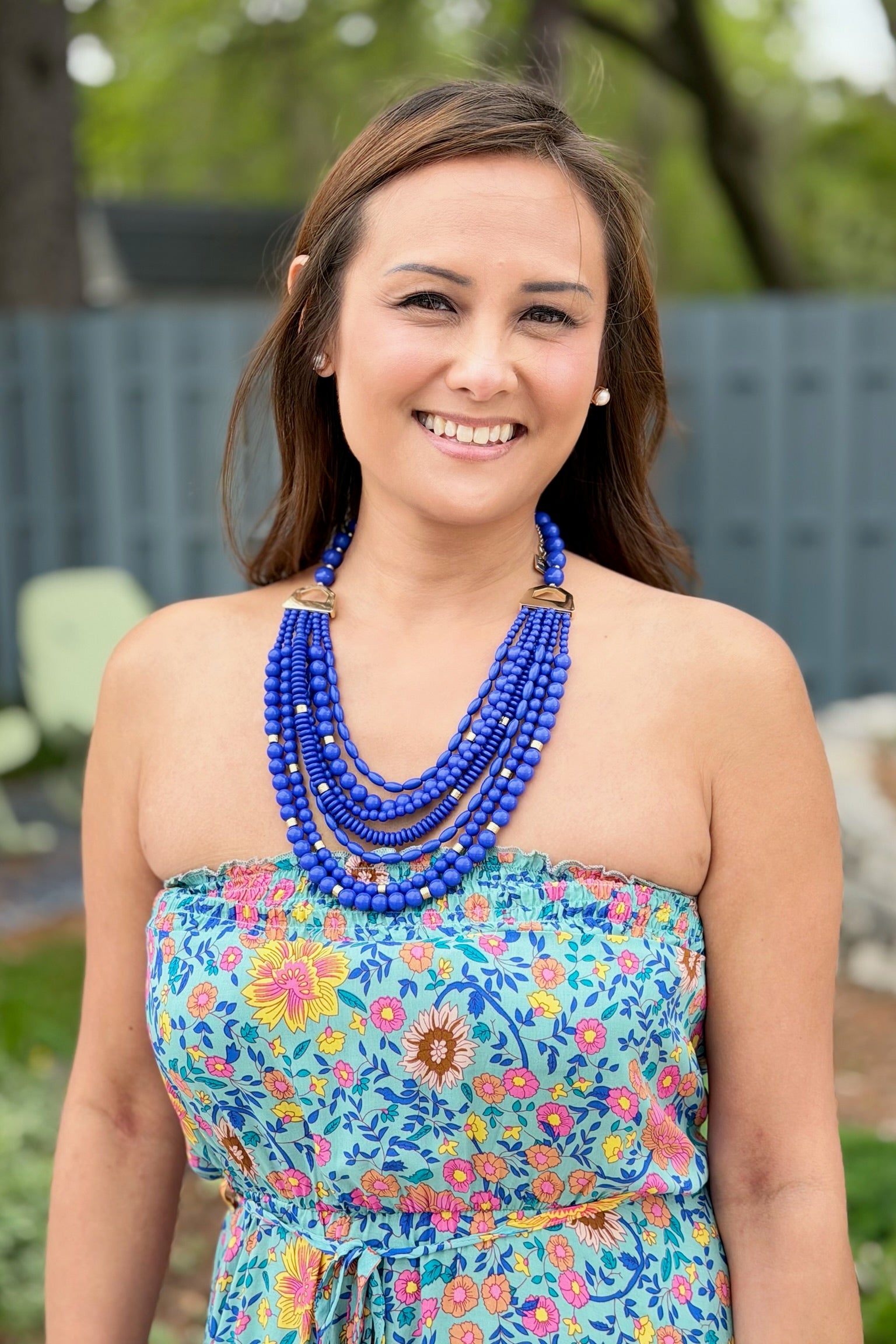 Multi Style Bead Necklace Blue