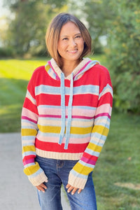 Multi Stripe Knit Hoodie Sweater