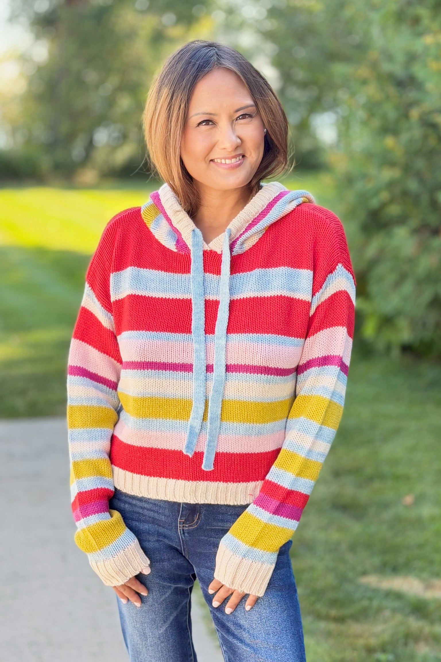 Multi Stripe Knit Hoodie Sweater
