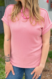Textured Short Sleeve Top - Pink