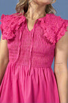 Collared Smocked Midi Dress - Hot Pink