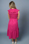 Collared Smocked Midi Dress - Hot Pink