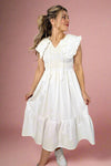 Collared Smocked Midi Dress - Off White