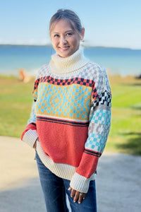 Checkerboard Turtle Neck Sweater