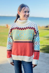 Checkerboard Turtle Neck Sweater