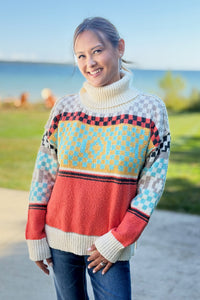 Checkerboard Turtle Neck Sweater