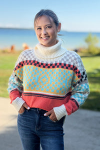 Checkerboard Turtle Neck Sweater