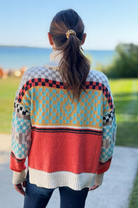 Checkerboard Turtle Neck Sweater