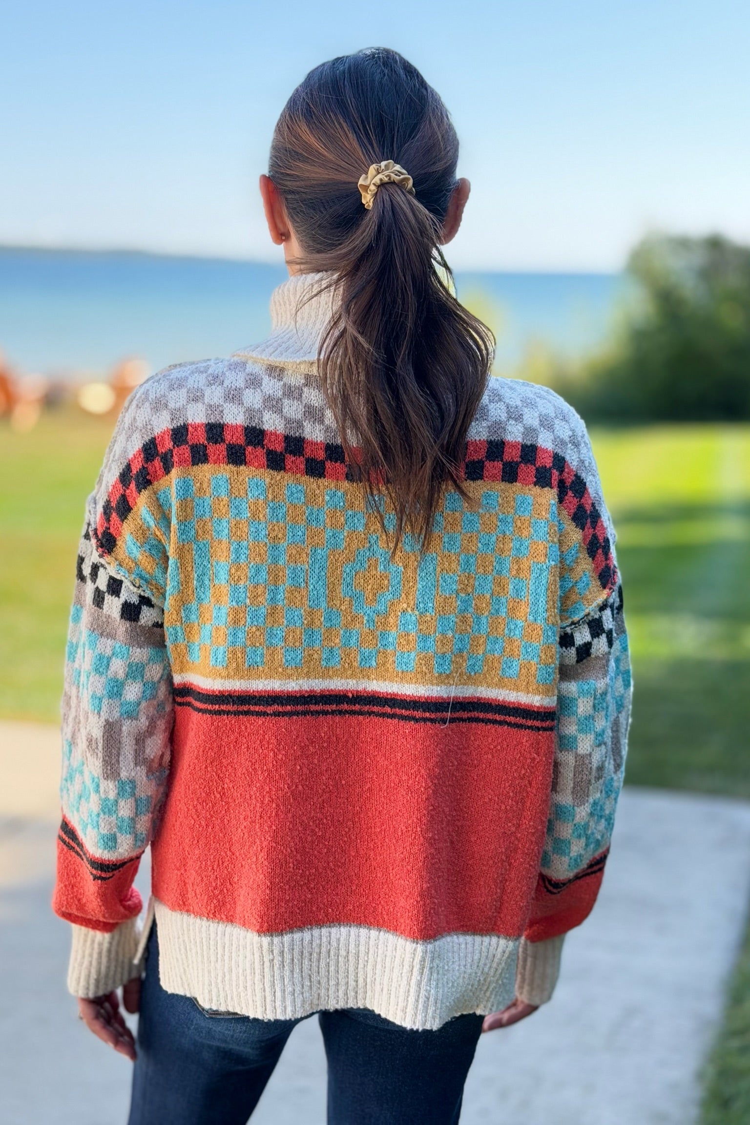Checkerboard Turtle Neck Sweater