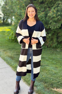 Striped Duster Cardigan - Black & White