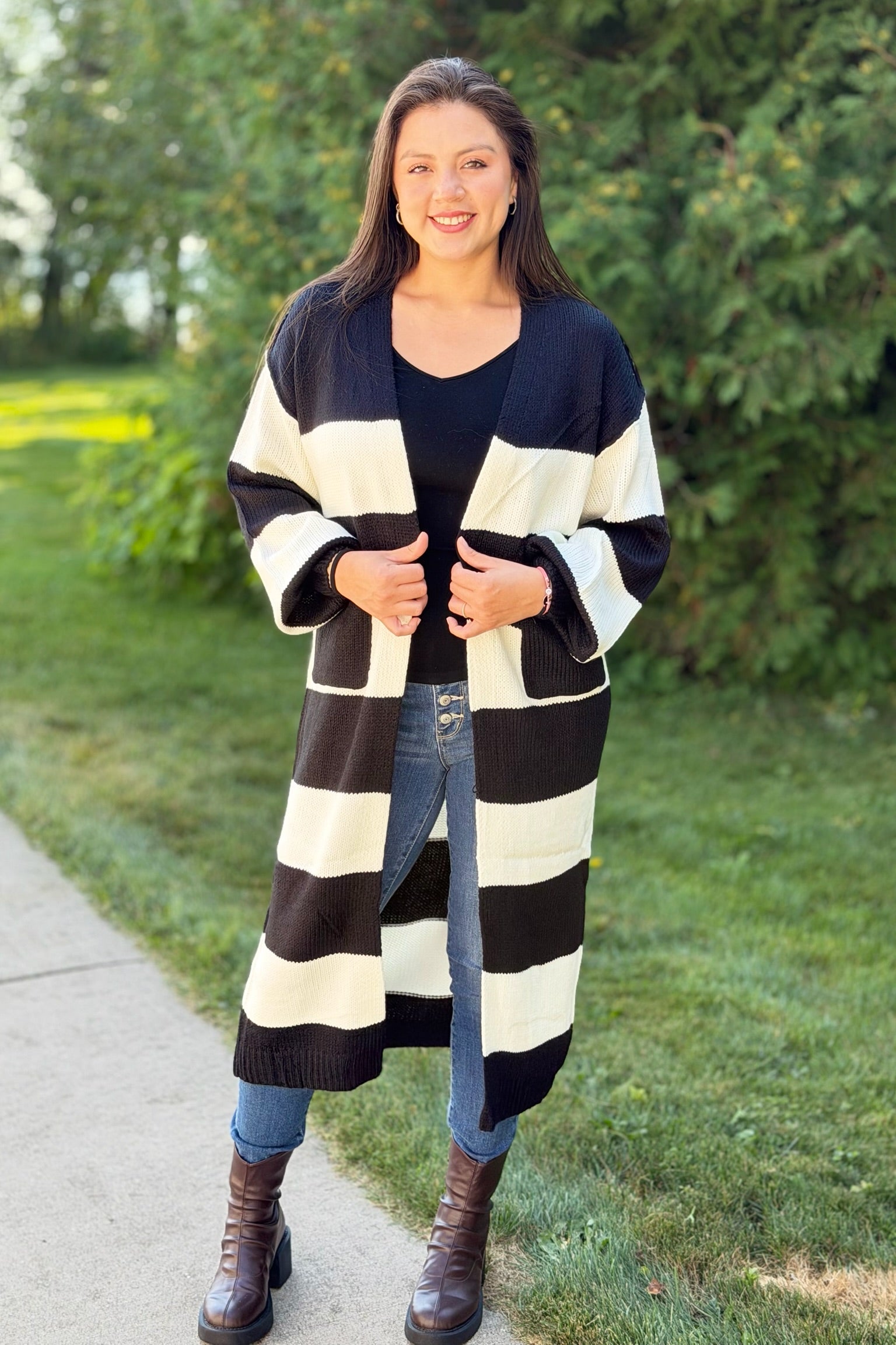 Striped Duster Cardigan - Black & White