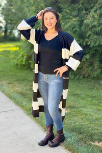 Striped Duster Cardigan - Black & White