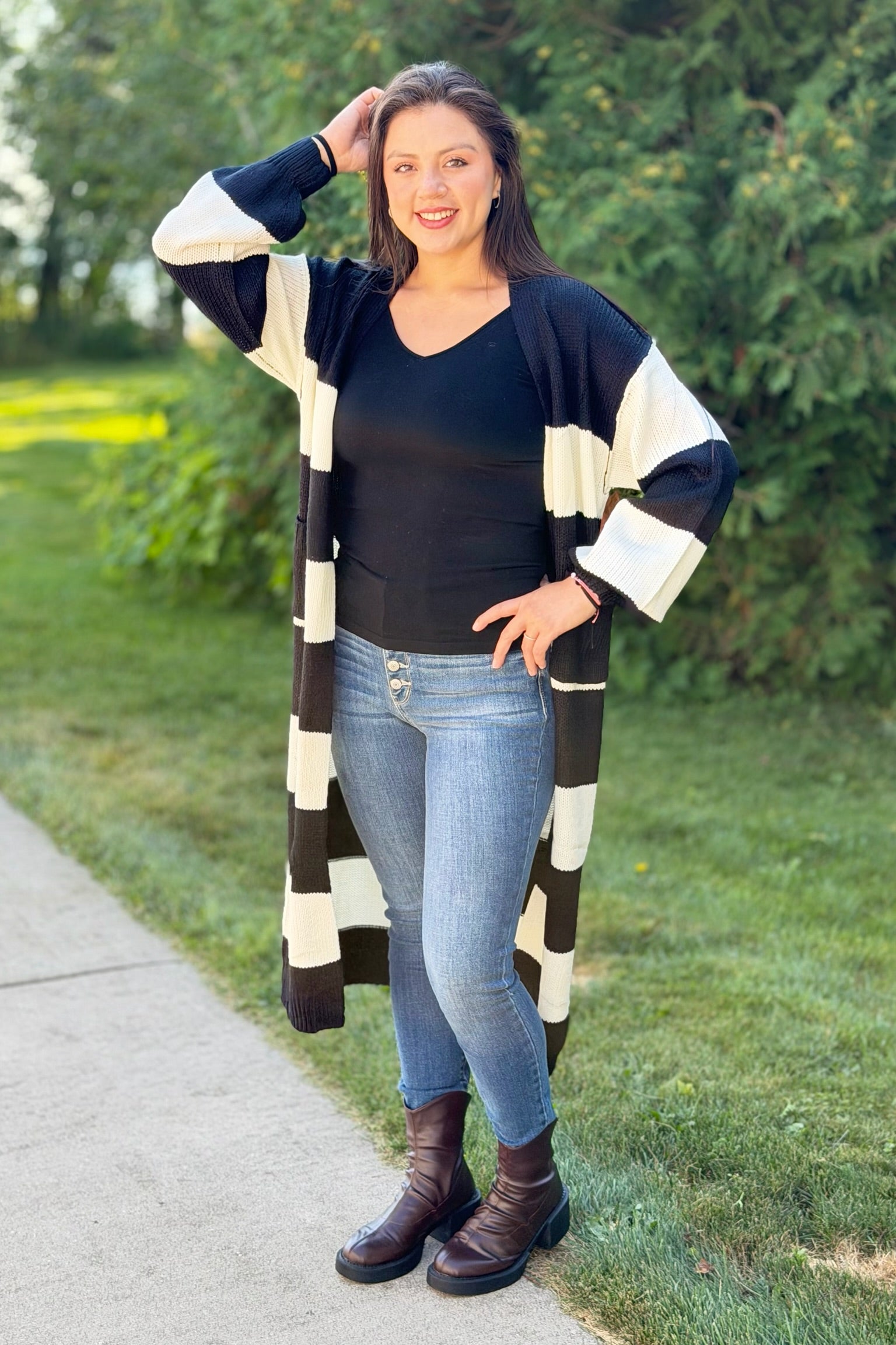Striped Duster Cardigan - Black & White
