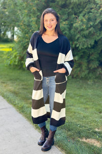Striped Duster Cardigan - Black & White