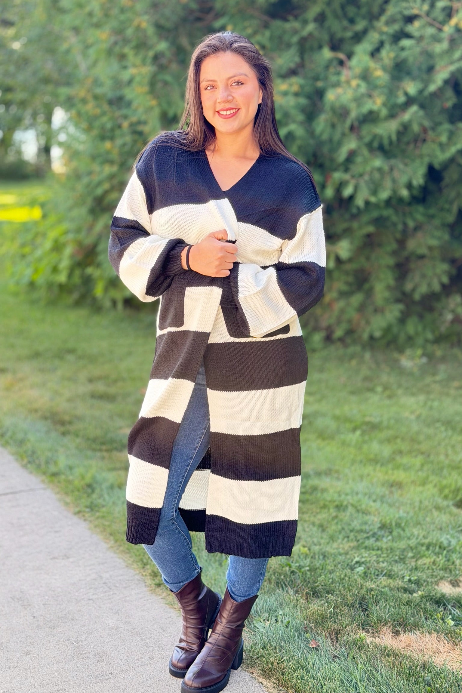 Striped Duster Cardigan - Black & White