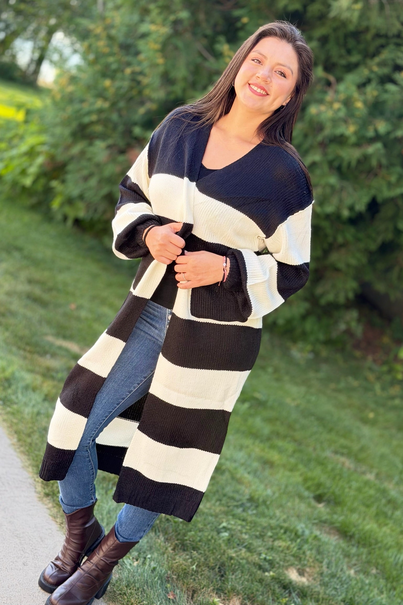 Striped Duster Cardigan - Black & White
