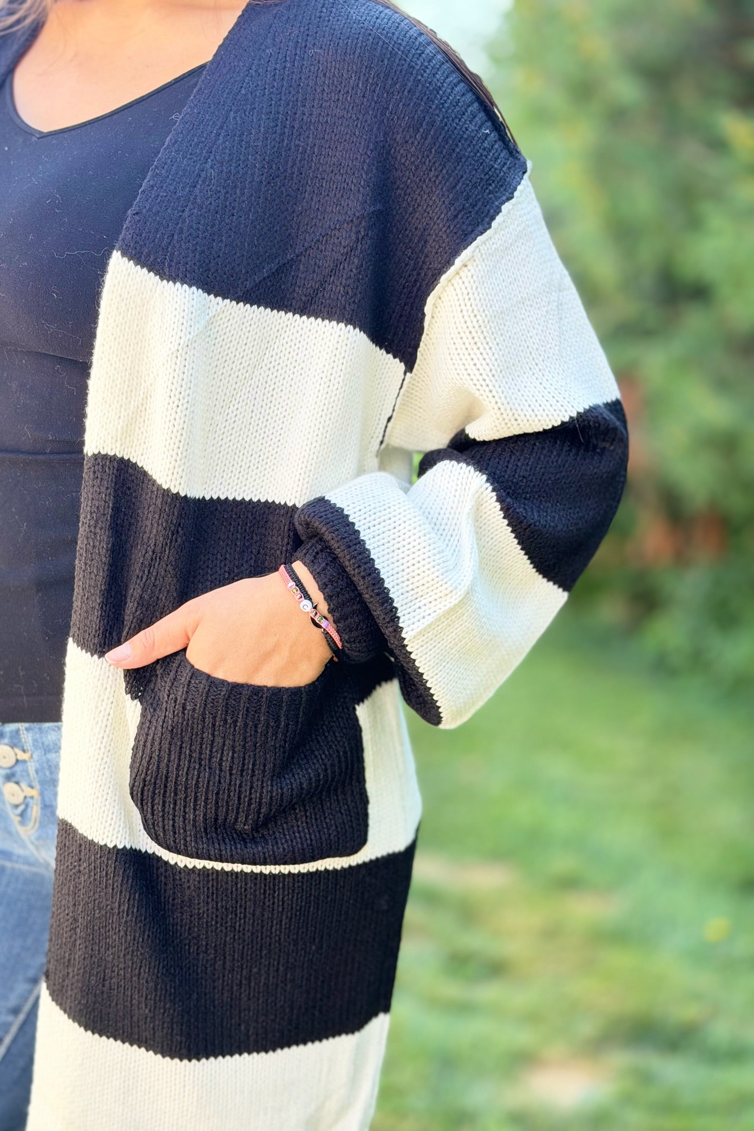 Striped Duster Cardigan - Black & White