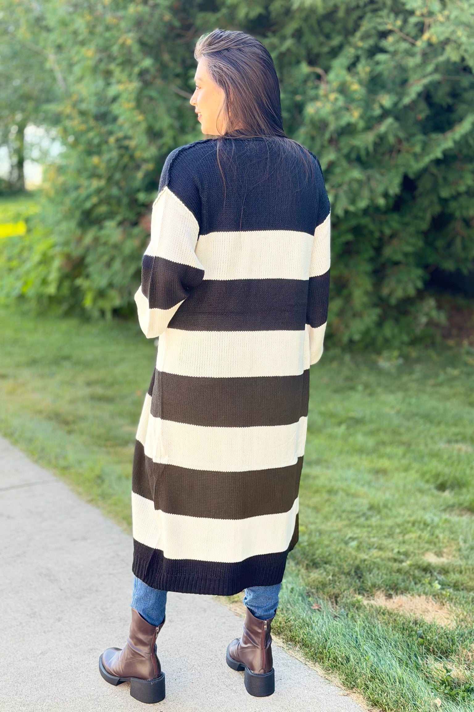 Striped Duster Cardigan - Black & White